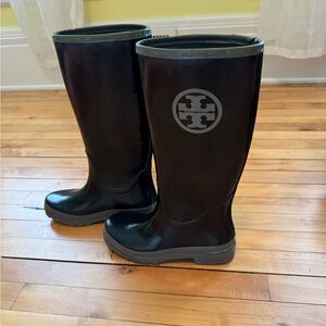 Tory Burch Black and Gray Tall Rain boots